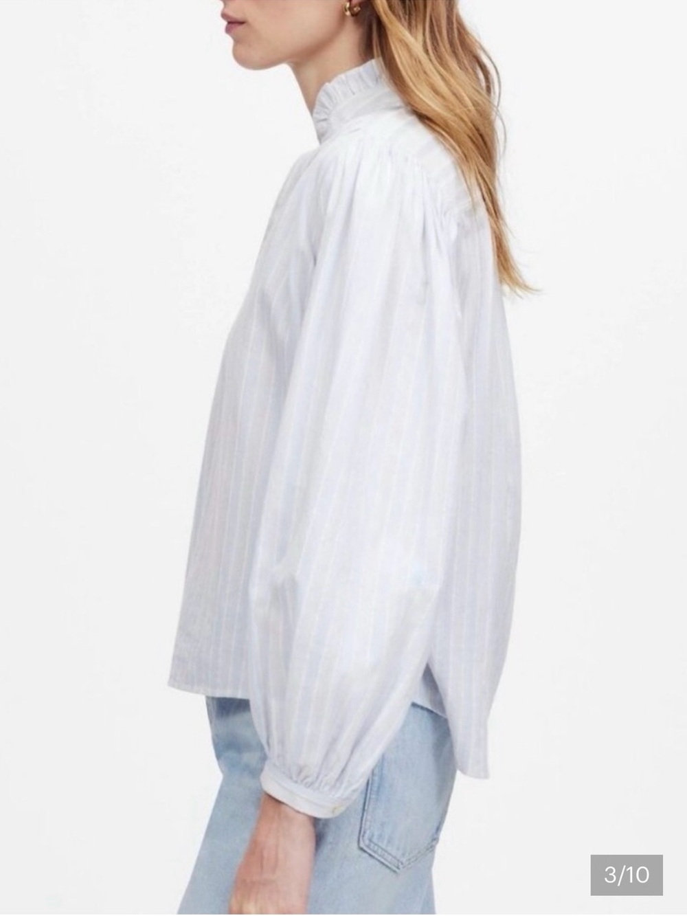 Madewell Ruffled Popover 100% Cotton Blue Stripe Blouse Shirt Size M - Picture 7 of 8